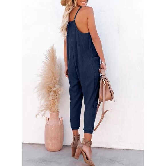 NWOT Casual Jumpsuit Romper Pockets Stretchy Slouchy Navy Size XS - Picture 4 of 16